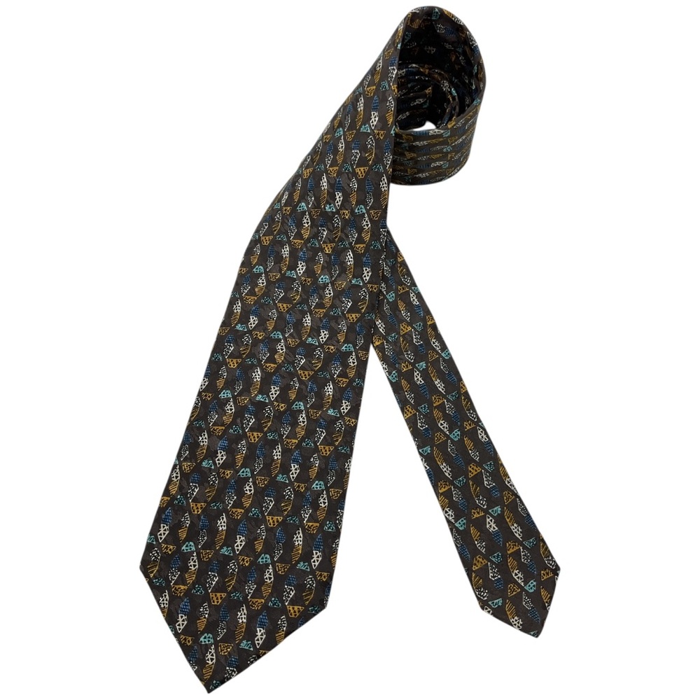 BRIONI Brown/Beige/Blue Geometric Art Silk LUXURY Tie HANDMADE ITALY